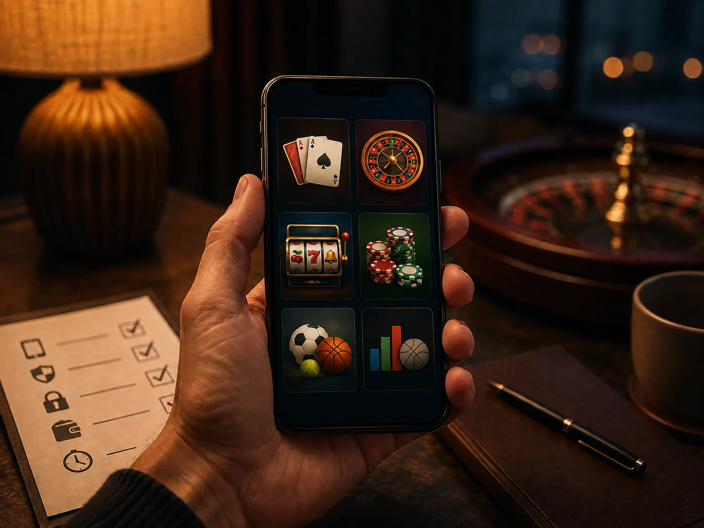 Ponsel dengan antarmuka kasino generik untuk konteks akses mobile